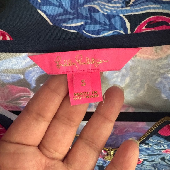 Lilly Pulitzer Navy Floral Quarter-Zip Sweatshirt - Picture 2 of 7